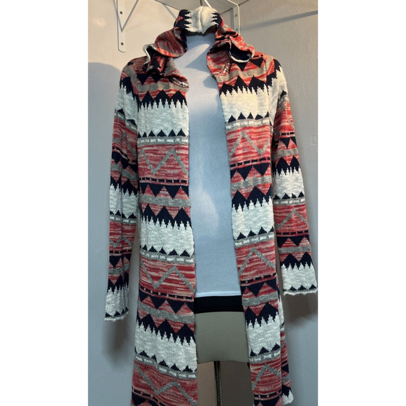 Great Northwest Indigo Hooded Medium Cardigan Sweater Women's Western Aztec - Picture 2 of 8